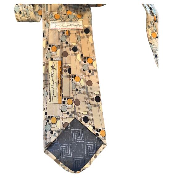 Vtg Frank Lloyd Wright 100% Silk Hand Made Korea Taupe Confetti Neck Tie - Picture 4 of 6